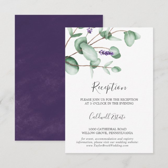 Rustic Lavender & Eucalyptus Reception Insert Card (Front/Back)