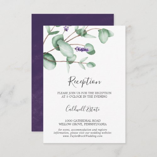 Rustic Lavender  Eucalyptus Reception Insert Card