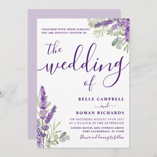 Rustic Lavender  Eucalyptus Sage  Lilac Wedding Invitation
