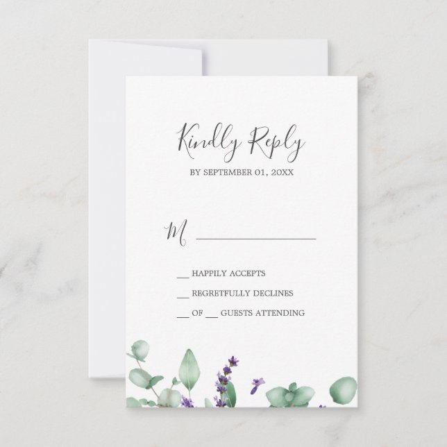 Rustic Lavender & Eucalyptus Simple RSVP Card (Front)