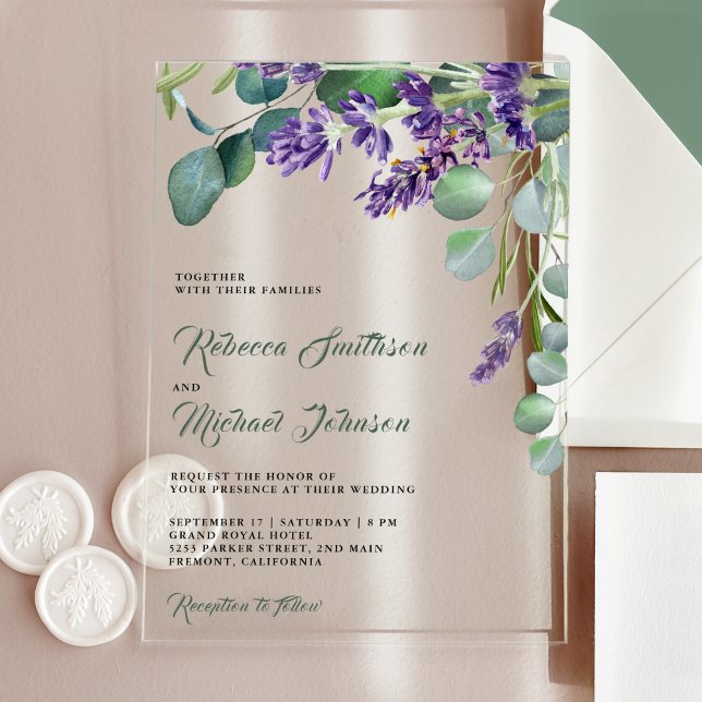Rustic Lavender Eucalyptus Wedding Acrylic Invitations (Creator Uploaded)