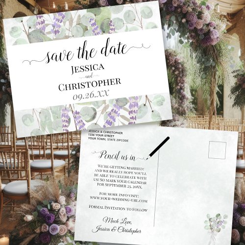 Rustic Lavender  Eucalyptus Wedding Save the Date Announcement Postcard