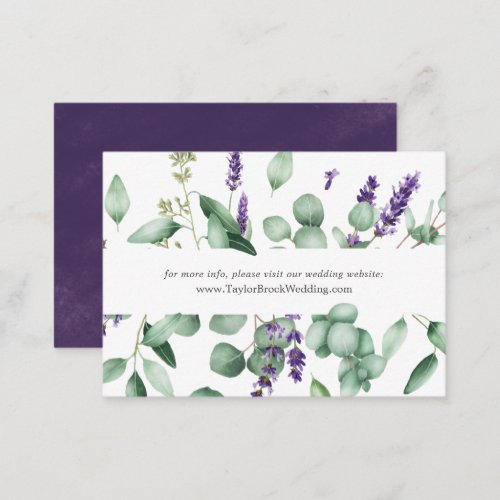 Rustic Lavender  Eucalyptus Wedding Website Enclosure Card