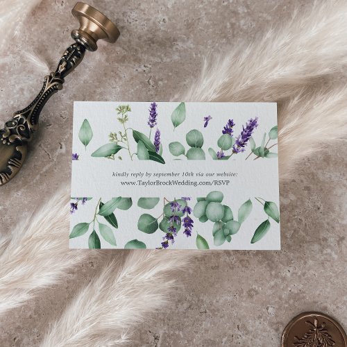 Rustic Lavender  Eucalyptus Wedding Website RSVP Enclosure Card