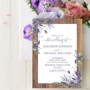 Rustic Lavender Eucalyptus Wood Script Wedding Inv Invitation