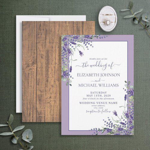 Rustic Lavender Eucalyptus Wood Script Wedding Invitation