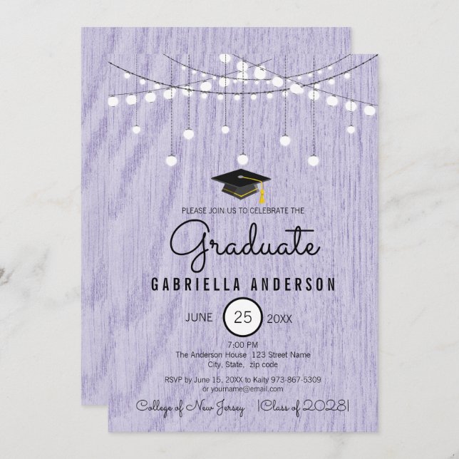 Rustic Lavender Faux Wood Yet Simple Graduation Invitation (Front/Back)