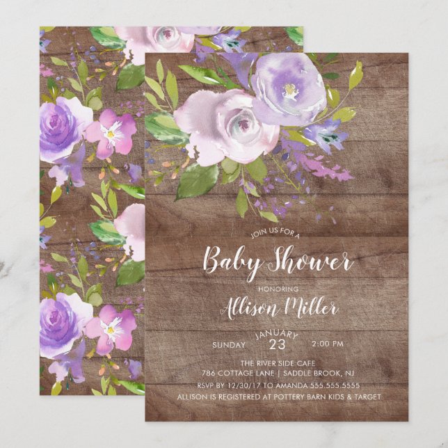 Rustic Lavender Floral Baby Shower Invitation (Front/Back)