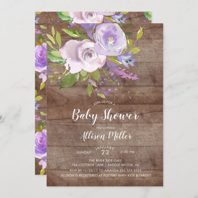 Rustic Lavender Floral Baby Shower Invitation (Front/Back)