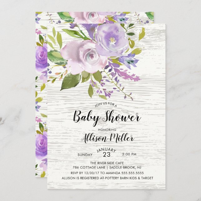 Rustic Lavender Floral Baby Shower Invitation (Front/Back)