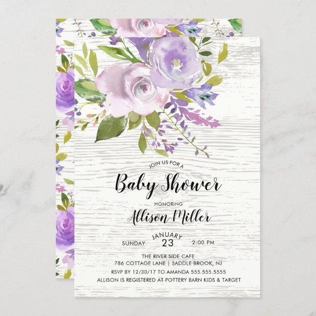 Rustic Lavender Floral Baby Shower Invitation (Front/Back)
