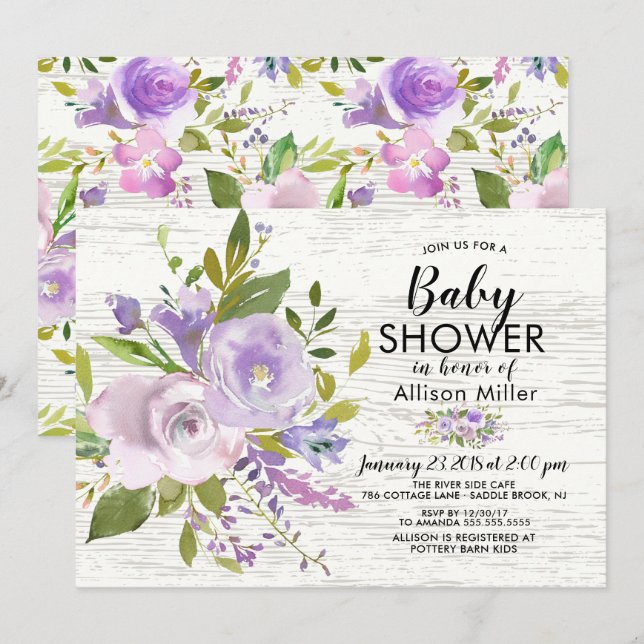 Rustic Lavender Floral BABY Shower Invitations (Front/Back)