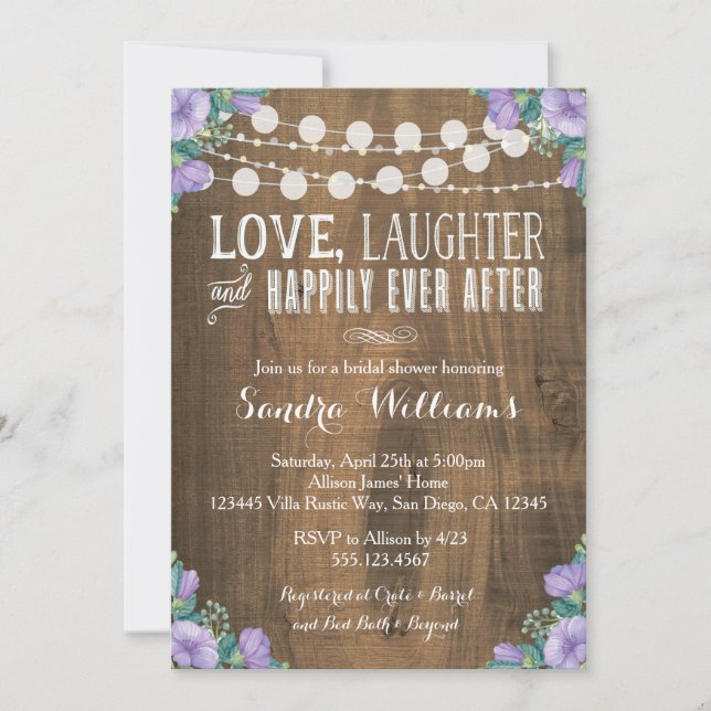 Rustic Lavender Floral Bridal Shower Invitation (Front)