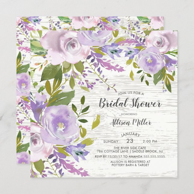 Rustic Lavender  Floral Bridal Shower Invitation (Front/Back)