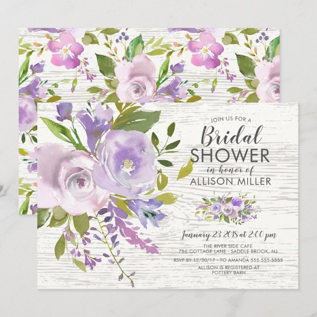 Rustic Lavender Floral Bridal Shower Invitations (Front/Back)