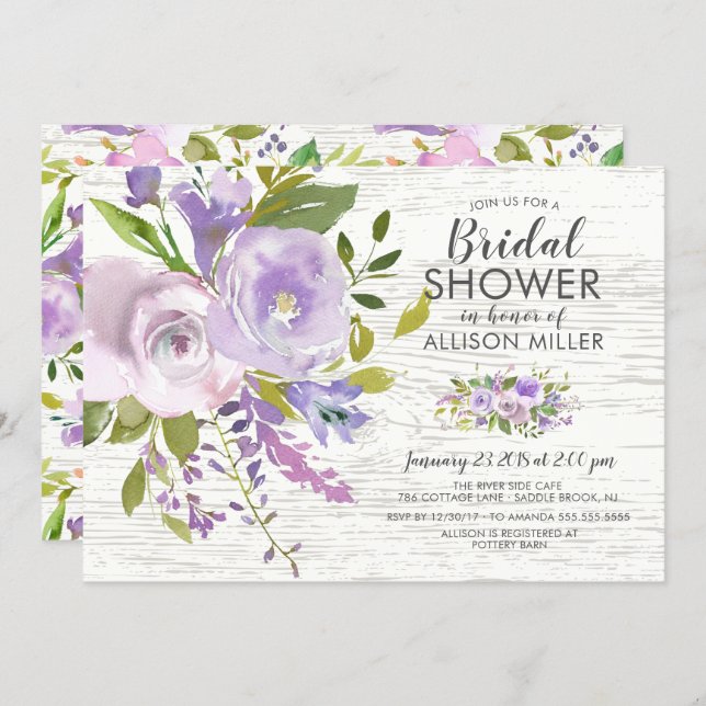 Rustic Lavender Floral Bridal Shower Invitations (Front/Back)