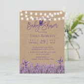 Rustic Lavender Floral Butterfly Kraft Baby Shower Invitation (Standing Front)