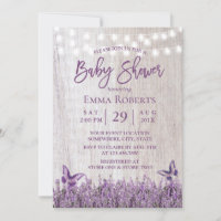 Rustic Lavender Floral Butterfly Wood Baby Shower Invitation