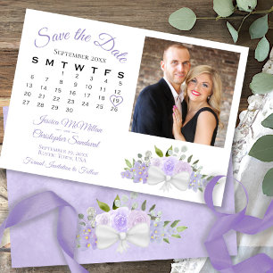 Rustic Lavender Floral Calendar & Photo Wedding Save The Date