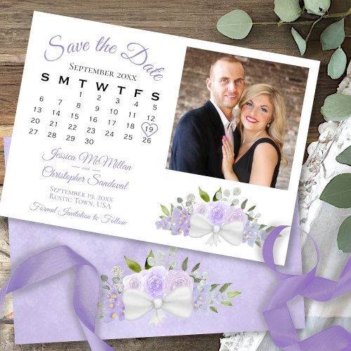 Rustic Lavender Floral Calendar  Photo Wedding Save The Date
