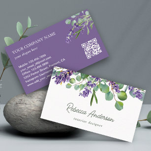 Rustic Lavender Floral Eucalyptus QR Code Business Card