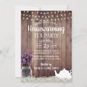 Rustic Lavender Floral Housewarming Tea Party Invitation