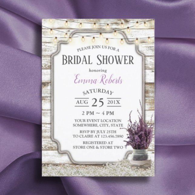 Rustic Lavender Floral Jar Barn Bridal Shower Invitation