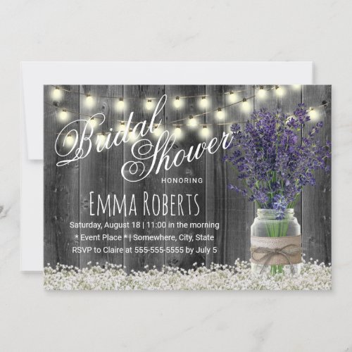 Rustic Lavender Floral Jar Barn Wood Bridal Shower Invitation