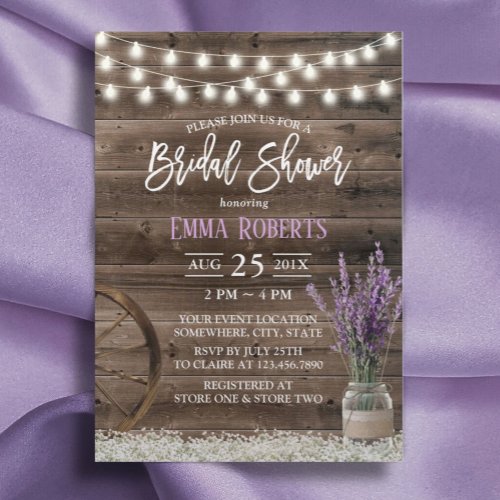 Rustic Lavender Floral Jar Country Bridal Shower Invitation