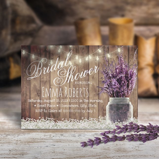 Rustic Lavender Floral Mason Jar Bridal Shower Invitation (Creator Uploaded)