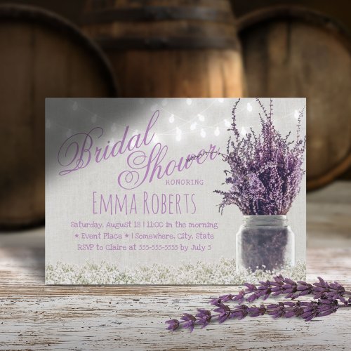 Rustic Lavender Floral Mason Jar Bridal Shower Invitation
