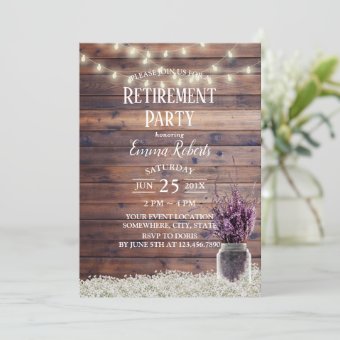 Rustic Lavender Floral Mason Jar Retirement Party Invitation | Zazzle