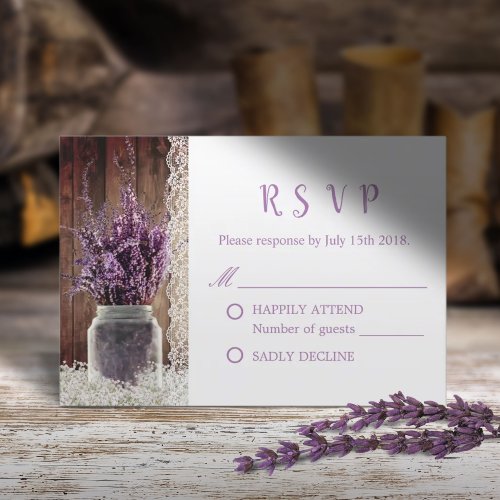 Rustic Lavender Floral Mason Jar Wedding RSVP