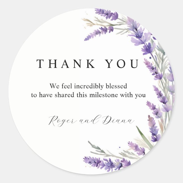Rustic Lavender Floral Wedding Classic Round Sticker (Front)
