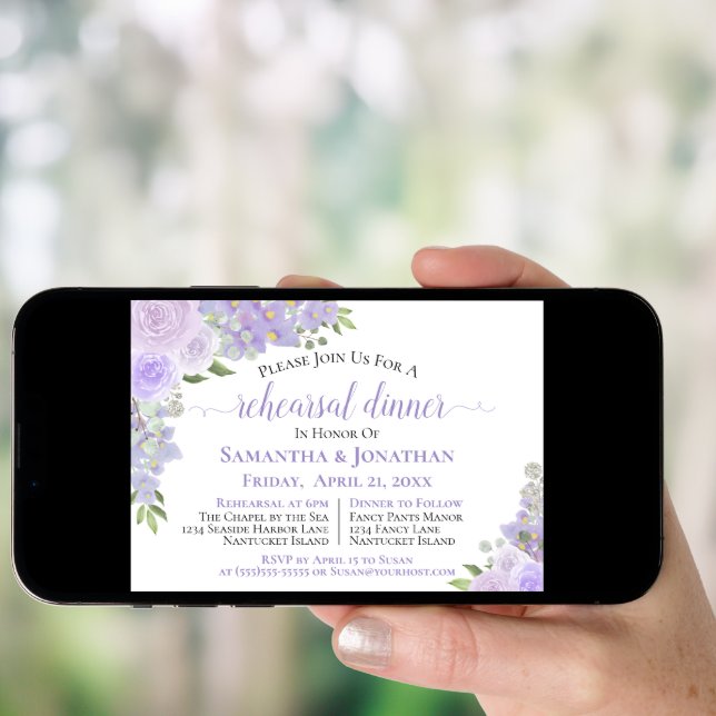 Rustic Lavender Floral Wedding Rehearsal Dinner Invitation (Front Digital)