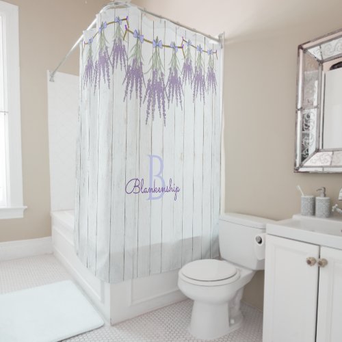 Rustic Lavender Flower Bundles Monogram Template Shower Curtain