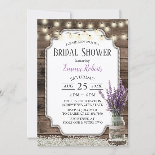 Rustic Lavender Flower Jar Elegant Bridal Shower Invitation