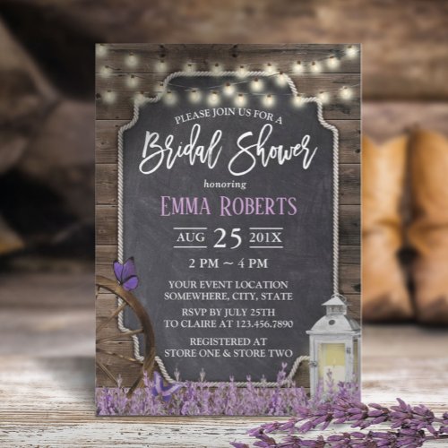 Rustic Lavender Flower White Lantern Bridal Shower Invitation