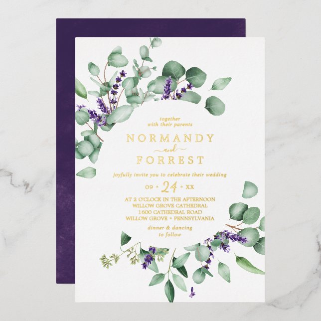 Rustic Lavender | Gold Foil Casual Wedding Foil Invitation (Front/Back)