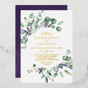 Rustic Lavender Gold Foil Casual Wedding Invitation