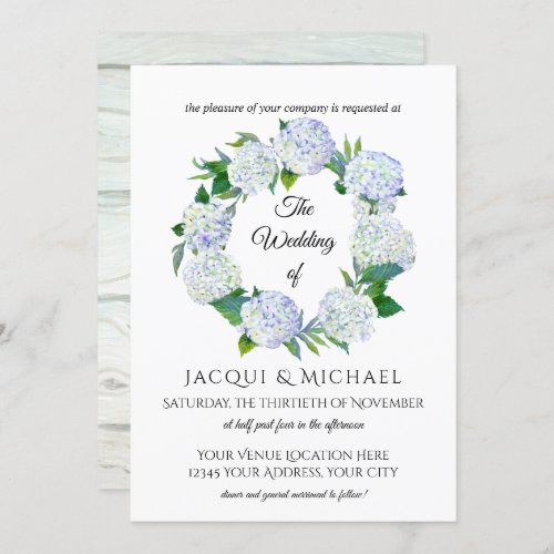 Rustic Lavender Hydrangea Floral Wreath Wedding Invitation