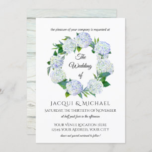 Rustic Lavender Hydrangea Floral Wreath Wedding Invitation
