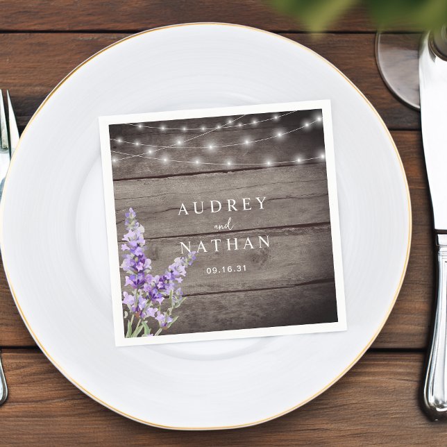 Rustic Lavender Lights Wedding Napkins (Rustic Lavender Lights Wedding Napkins)