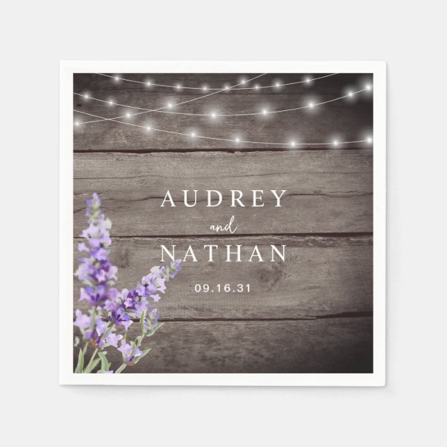 Rustic Lavender Lights Wedding Napkins (Front)