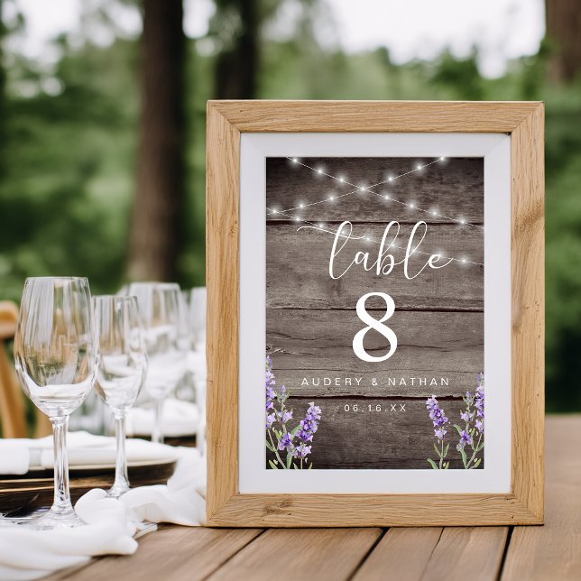 Rustic Lavender Lights Wedding  Table Number (Rustic Lavender Lights Wedding Table Number)