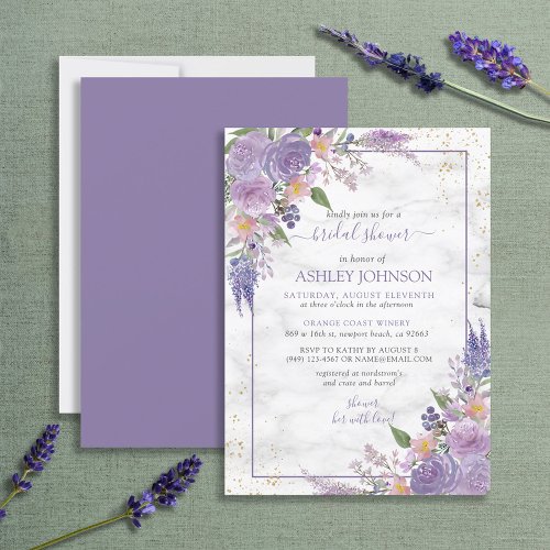 Rustic Lavender Lilac Gold Floral Bridal Shower Invitation