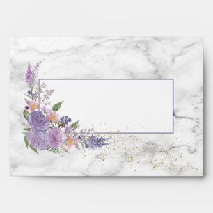 Rustic Lavender Lilac Marble Gold Floral Wedding Envelope