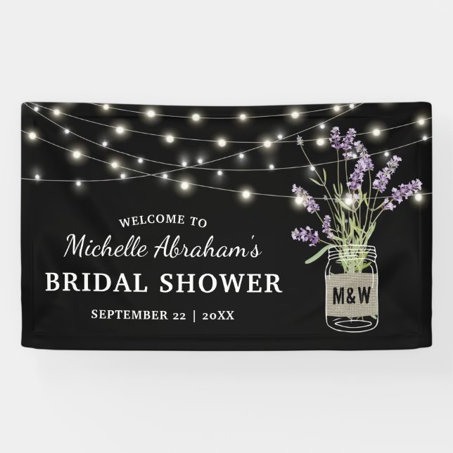 Rustic Lavender Mason Jar Lights Bridal Shower Banner (Horizontal)
