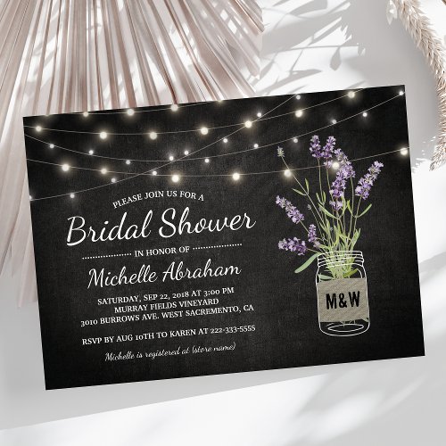 Rustic Lavender Mason Jar Lights Bridal Shower Invitation