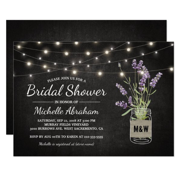 256752890105117314 Rustic Lavender Mason Jar Lights Bridal Shower Invitation